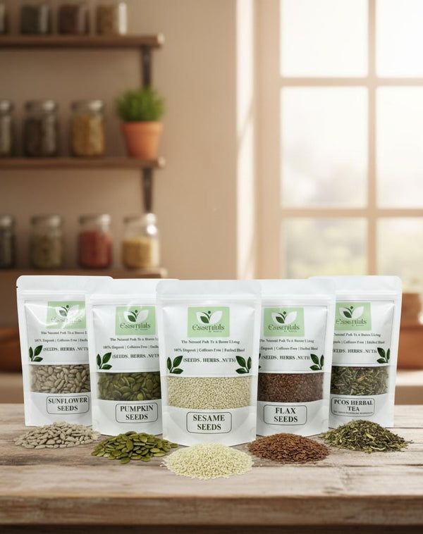 Herbal Wellness Combo – 4 Premium Seeds + PCOS Herbal Tea (5-in-1 Deal)